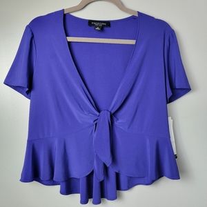 Perceptions New York Women's Purple Short Sleeves Tie Shrug Cardigan Ruffle Sz M